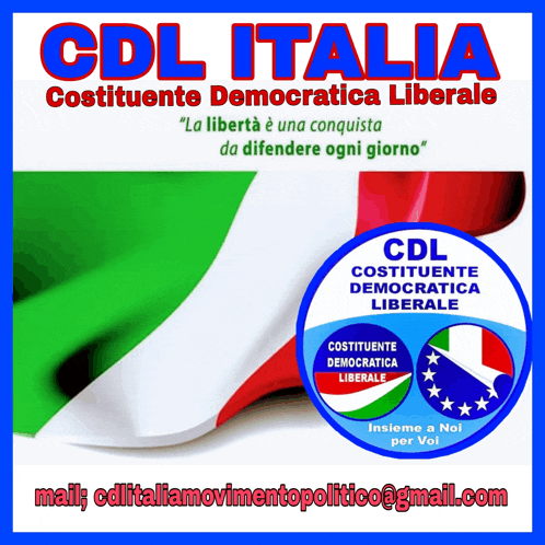 an advertisement for cdl italia shows a flag and a sticker