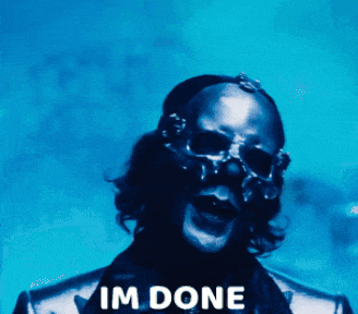 a man with a skull on his head and the words im done below him