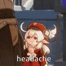 a cartoon girl with wings is standing next to a man and says `` headache '' .