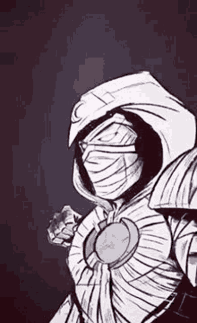 a black and white drawing of a superhero wearing a mask and armor .