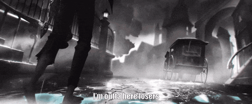 a black and white image with the words i 'm outta here losers at the top