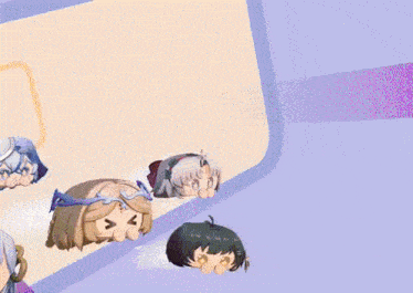 a group of cartoon characters are floating in the air with one of them making a funny face