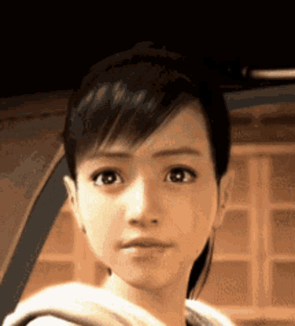 a close up of a girl 's face in a video game .