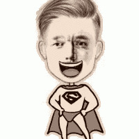 a cartoon of a man in a superhero costume holding his cape .