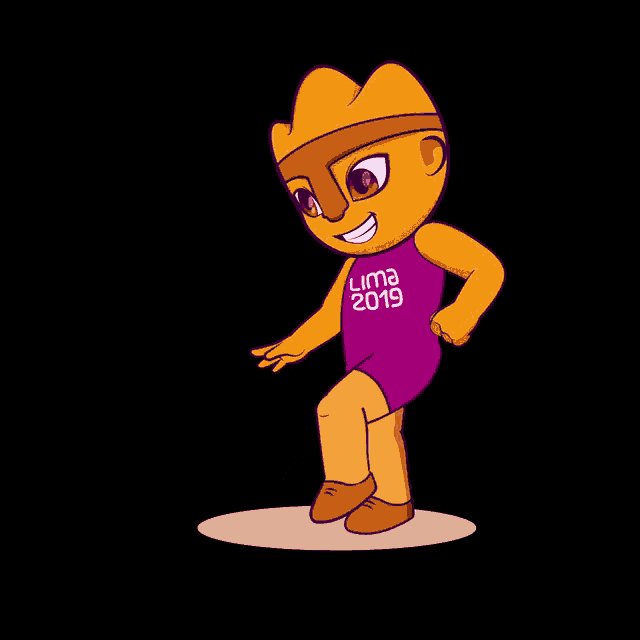 a cartoon character wearing a pink shirt that says lima 2019