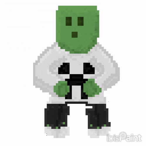 a pixel art of a creeper wearing a white shirt