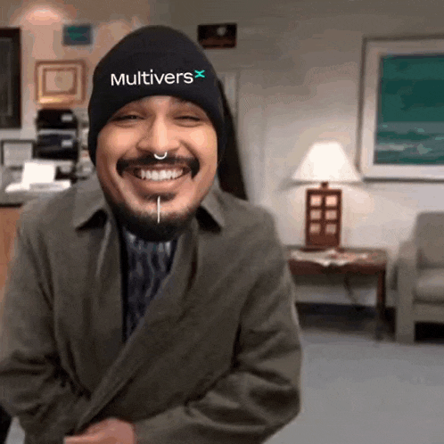 a man wearing a beanie that says multivers