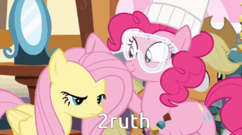 a pink pony wearing glasses and a chef 's hat stands next to another pink pony
