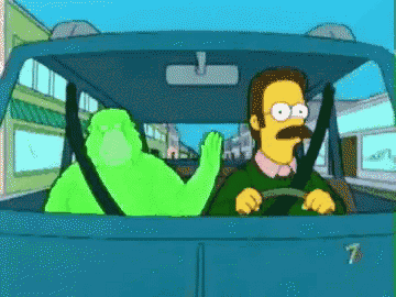 a cartoon character driving a car with a number 7 on the back