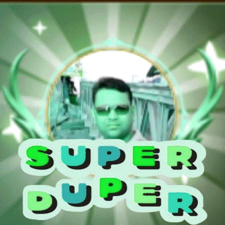 a picture of a man with the words super duper above him