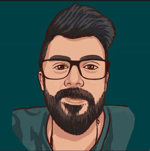 a man with glasses and a beard looks at the camera