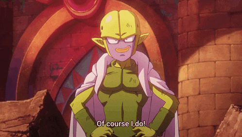 a cartoon character says " of course i do " in front of a brick wall