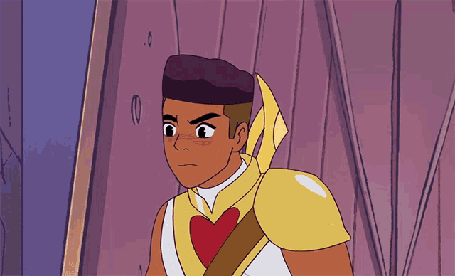 a cartoon character with a heart on his chest and a sword