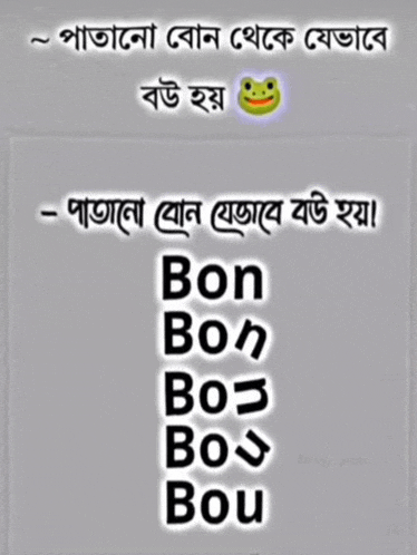 a frog with a smile on its face is behind a list of words in a foreign language