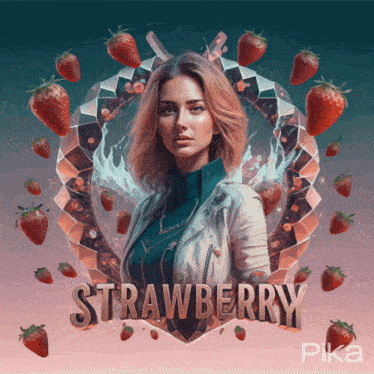 a painting of a woman with strawberries around her and the word strawberry