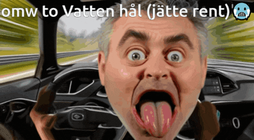 a cartoon of a man sticking his tongue out with the words omw to vatten hal written above him