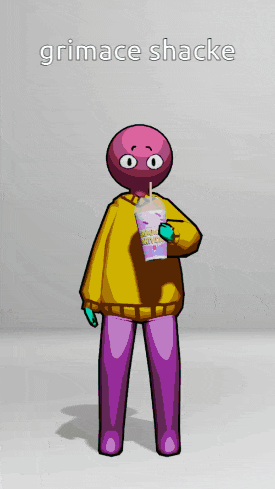 a cartoon character is holding a cup that says grimace shack