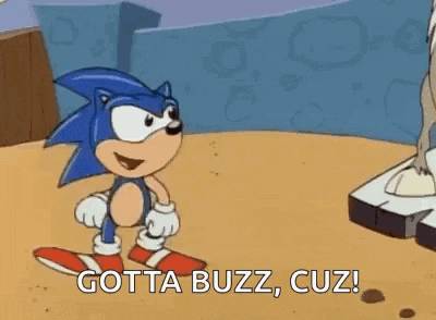 a cartoon of sonic the hedgehog standing next to a robot .
