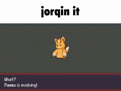 a screenshot of a video game with the words " what pawmo is evolving " on the bottom