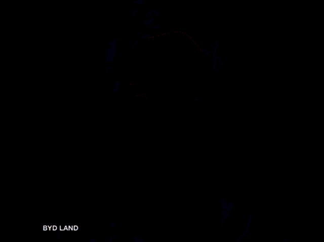 a close up of a man 's face with the words byd land written below it