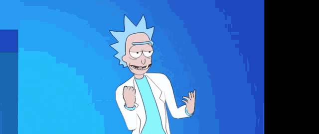 a cartoon of rick from rick and morty standing in front of a blue background