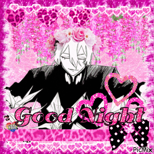 a picture of a man with a flower crown on his head and the words good night