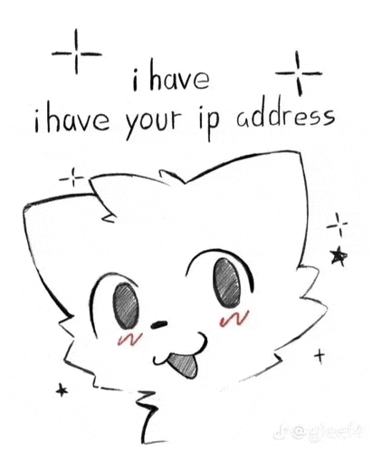 a black and white drawing of a cat with the words `` i have your ip address '' written above it .