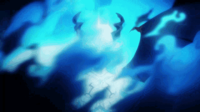 a blue background with a silhouette of a dragon