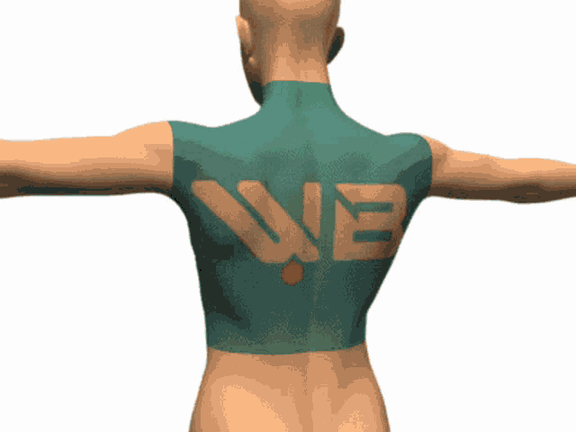 the back of a mannequin has the word we written on it