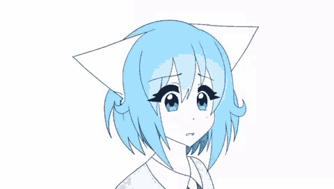 a drawing of a girl with blue hair
