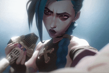 a woman with blue hair is holding a microphone in her hand