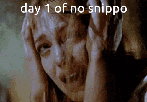 a woman covering her ears with her hands with the words day 1 of no snippo written below her