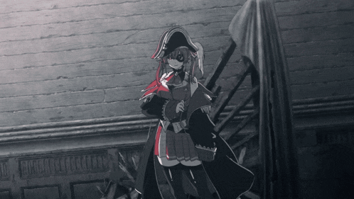 a black and white image of a pirate girl