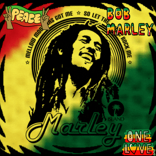 a bob marley poster with a peace sign