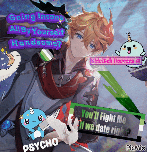 a picture of a man with a unicorn horn and the words psycho