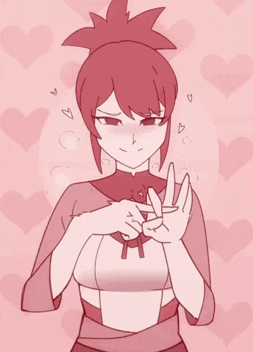 a drawing of a girl making a peace sign with her hands