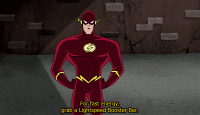 a cartoon character is holding a lightspeed energy bar in his hand