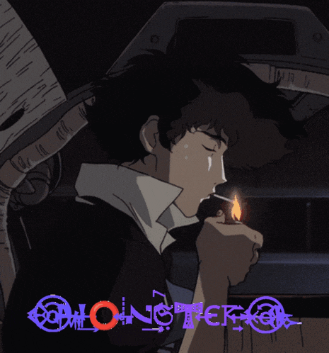 a cowboy bebop poster with a man smoking a cigarette and the words monster on the bottom