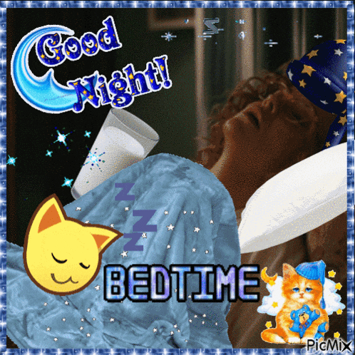 a picture of a man sleeping with the words " good night bedtime " on it