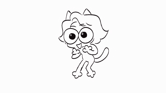 a black and white drawing of a cartoon character with big eyes