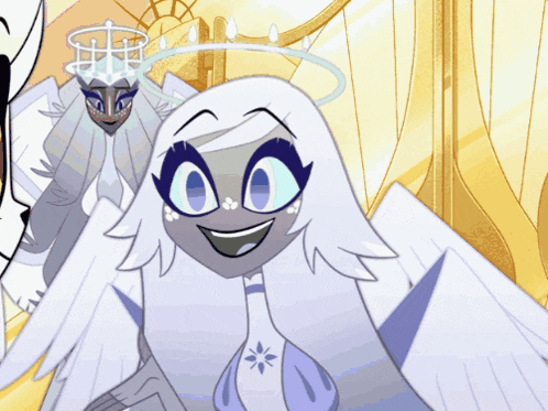 a cartoon character with white hair and blue eyes