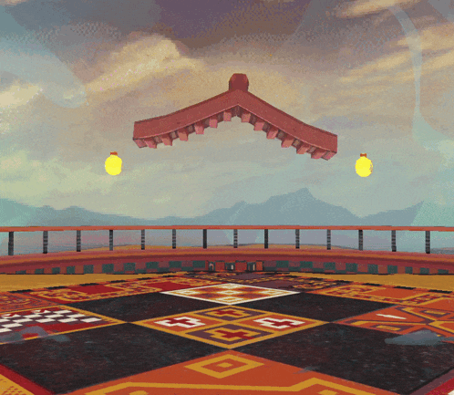 a cartoon drawing of a roof with a few lamps hanging from it