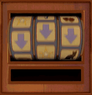 a slot machine with a purple arrow pointing to the right