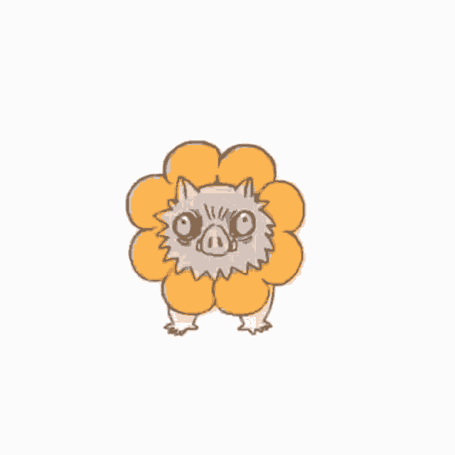 a cartoon drawing of a pig with a flower on its head .
