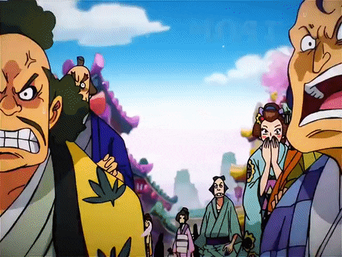 a group of cartoon characters are standing next to each other and one of them is covering his mouth with his hand .