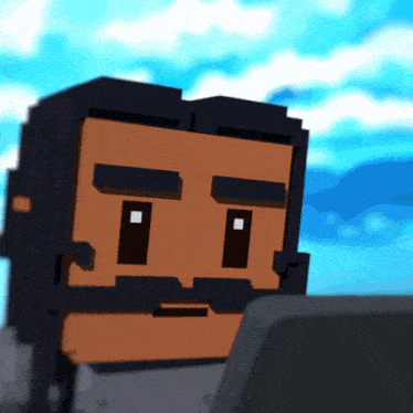 a cartoon character with a mustache is looking at a laptop screen