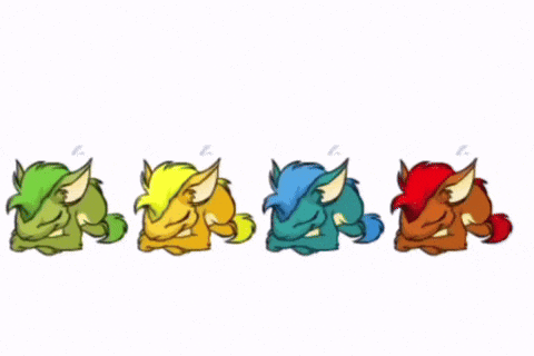 a cartoon drawing of four different colored monsters