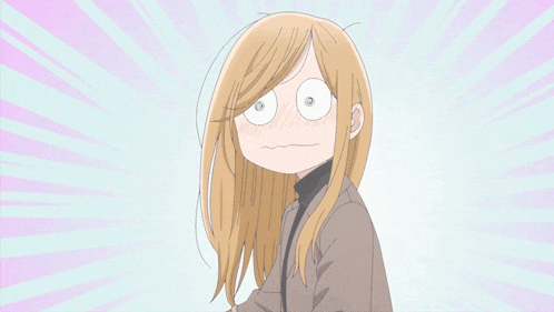 a cartoon girl with blonde hair making a surprised face