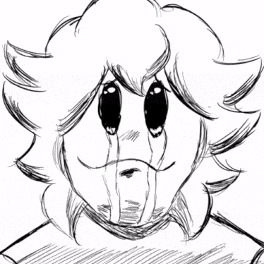 a black and white drawing of a person with tears coming out of their eyes