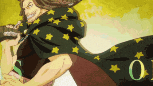 a man in a cape with yellow stars and the number 0